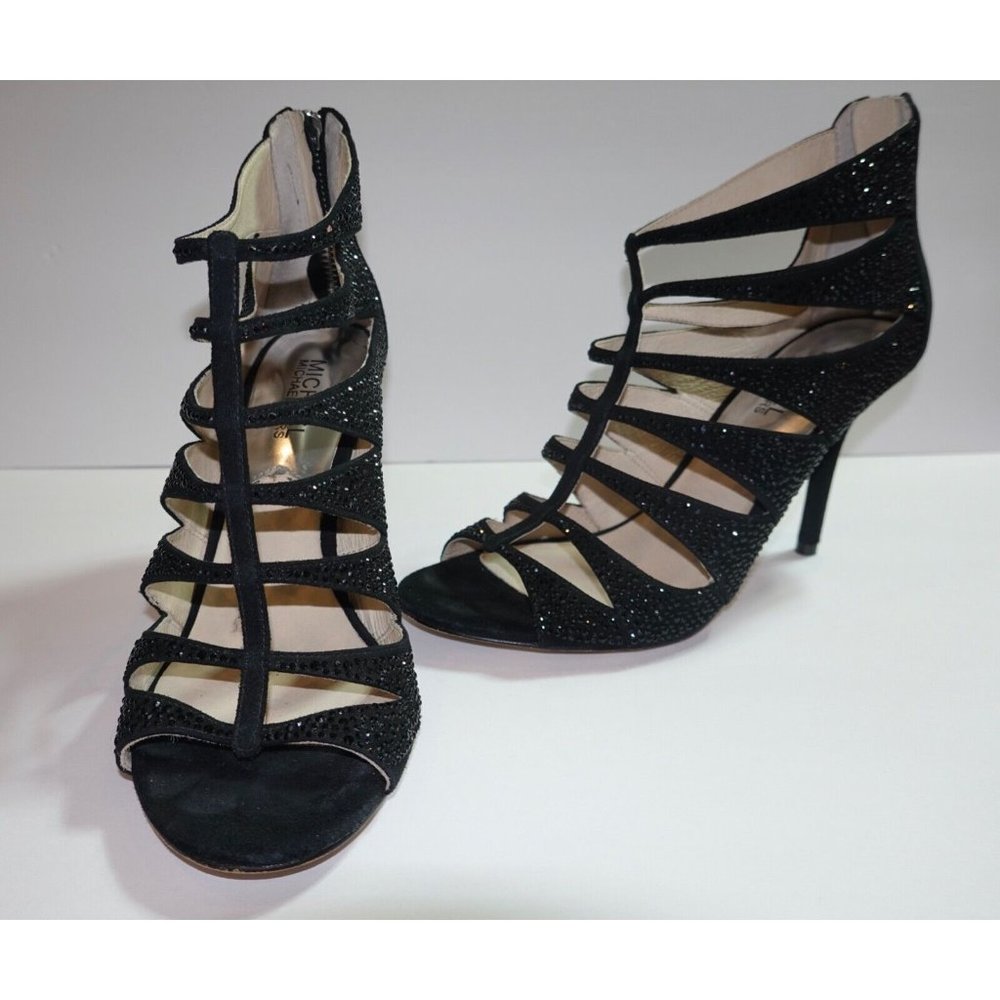 Michael Kors Mavis Open Toe Suede Stilettos Black with Crystals size 7.5 - Picture 5 of 8